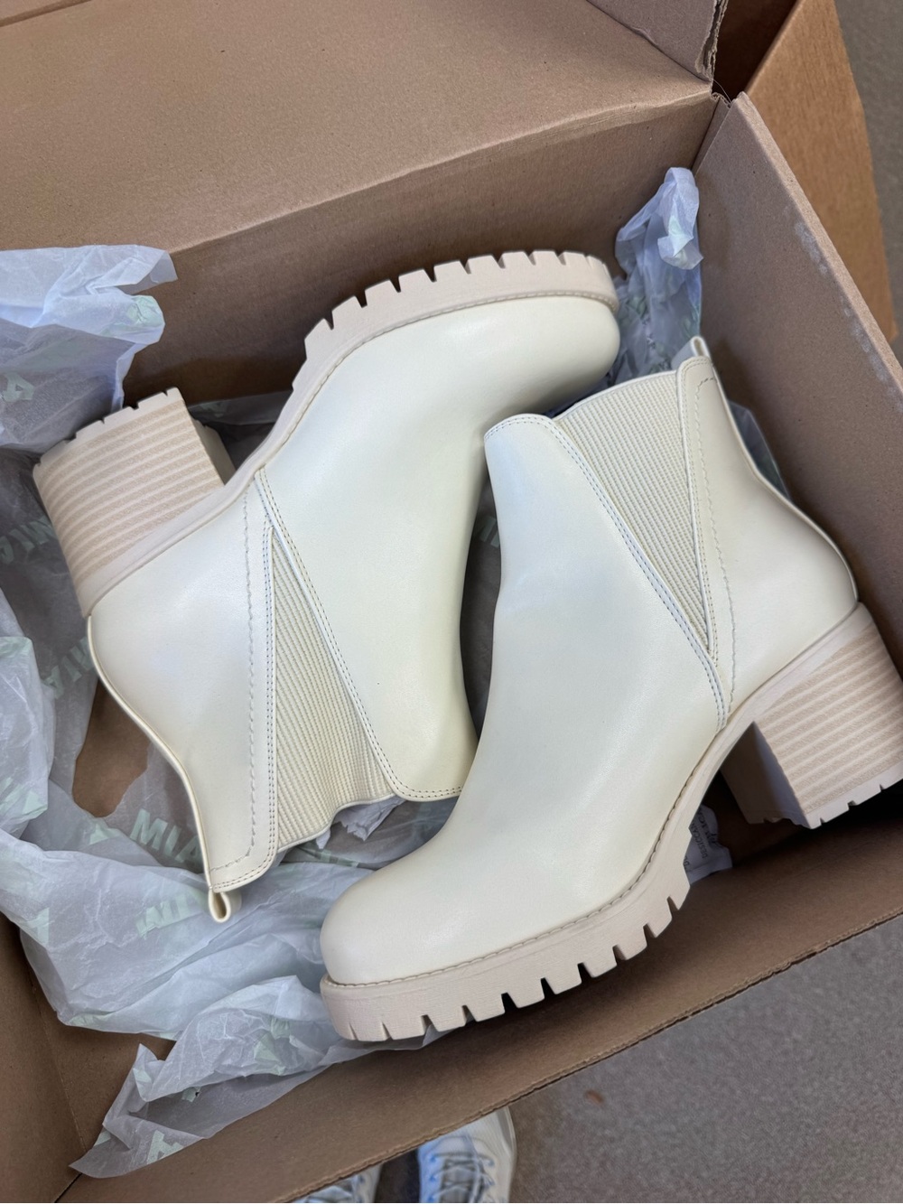 MIA Cream Chunky Chelsea Lug Heel Booties Size 10